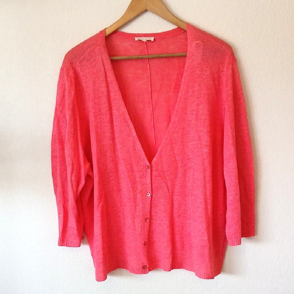 Eileen Fisher Coral Cardigan Linen Three Quarter Sleeves